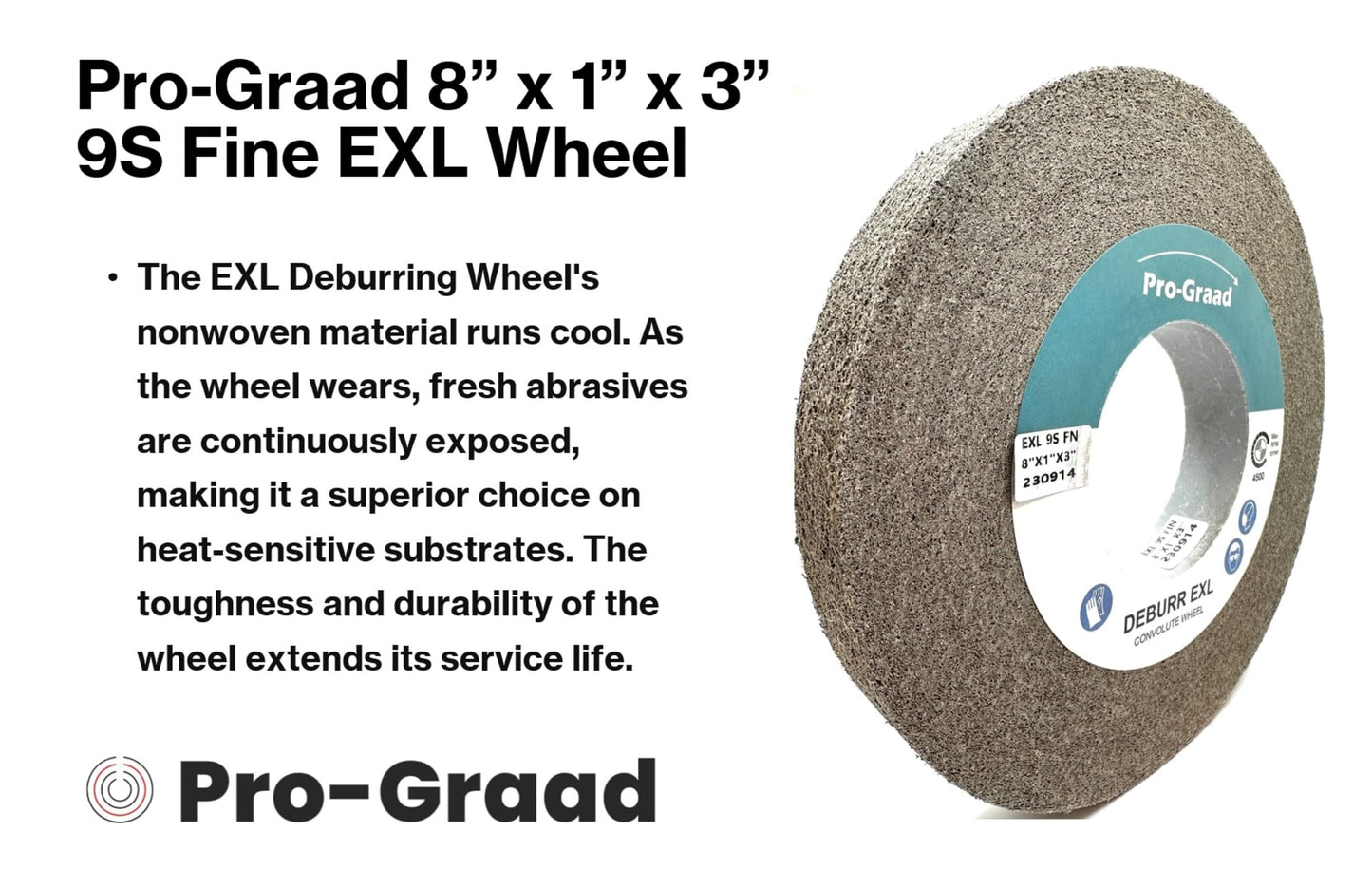 Pro-Graad EXL Deburring Wheel - 8" x 1" x 3" 9S Fine Grit - Silicon Carbide - Metal Deburring, Finishing and Polishing Wheel - Convolute - 05135 - (1 Pack)