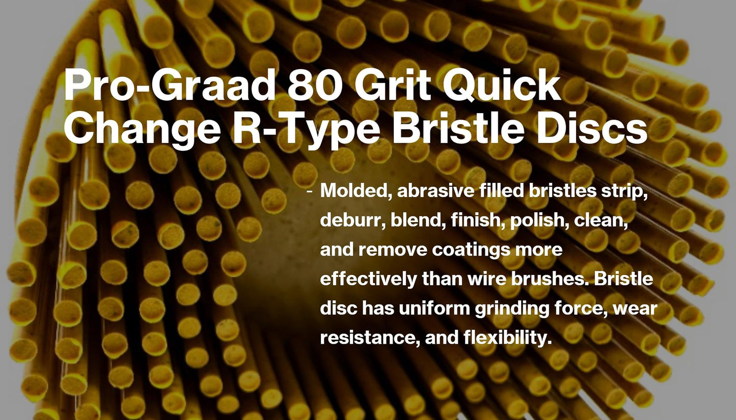 Pro-Graad 10 Pack 2" 80 Grit Yellow R-Type Bristle Disc | Ceramic-Aluminum Oxide Abrasive Bristle Disc with Quick Change Roll Lock | Pack of 10 | Yellow