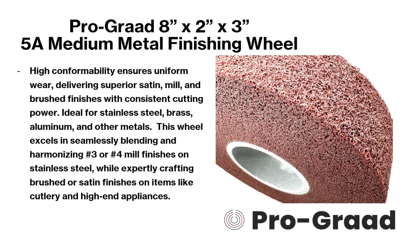Pro-Graad Metal Finishing Wheel – 8” x 2” x 3” 5A Medium – Aluminum Oxide – Maroon Metal Finish Convolute Wheel – for #3 & #4 Brush, Satin and Mill Finishes – 01876 - Pack of 1