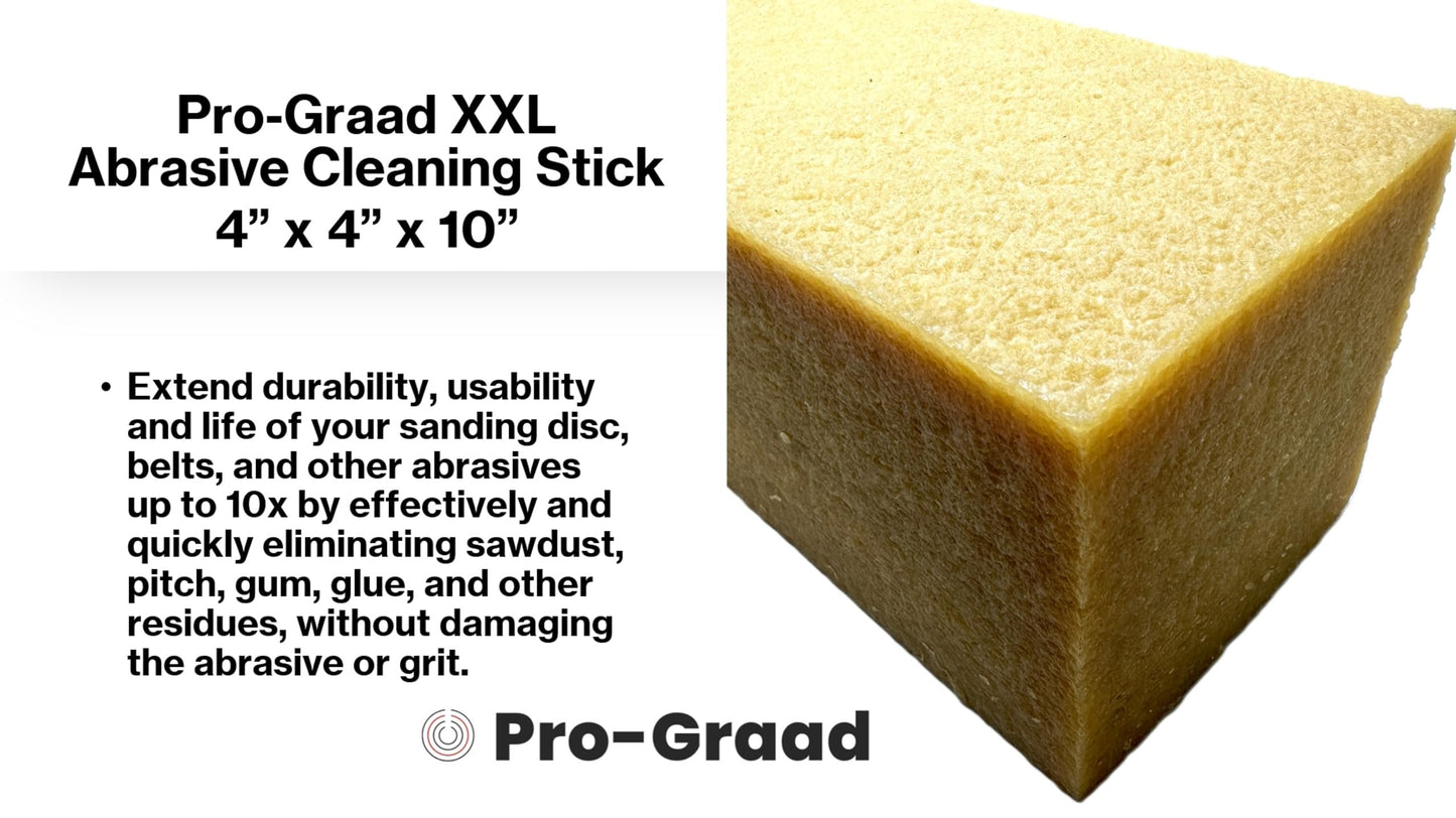 Pro-Graad XX-Large Abrasive Cleaning Stick 4” x 4” x 10” Made from Natural Rubber, Perfect for Cleaning Sanding Belts, Discs, Drum Sander, Woodworking Sandpaper. Ideal for Belt, disc & Drum Sanders