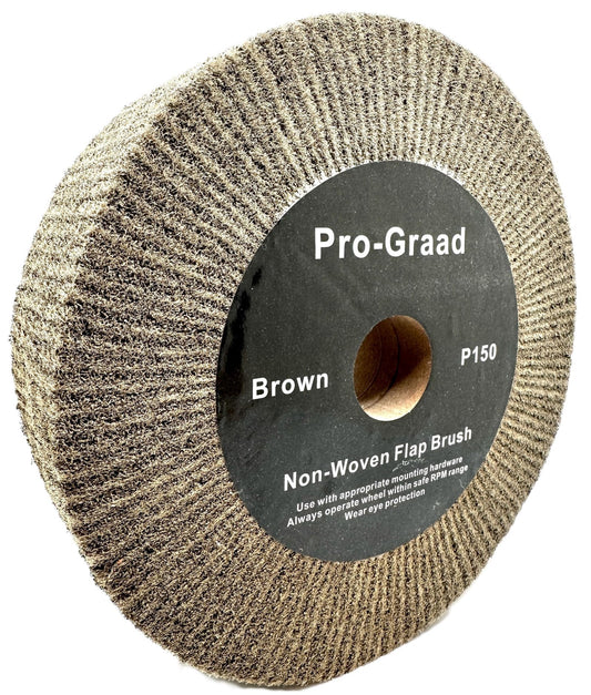 8” x 2” Brown P150 Cut & Polish Non-Woven Bench Grinder Polishing Burnishing Satin Finishing Flap Brush Wheel, Aluminum Copper Metal Golf Club Refurb, Compatible for 1/2”, 5/8”, 3/4" Arbor