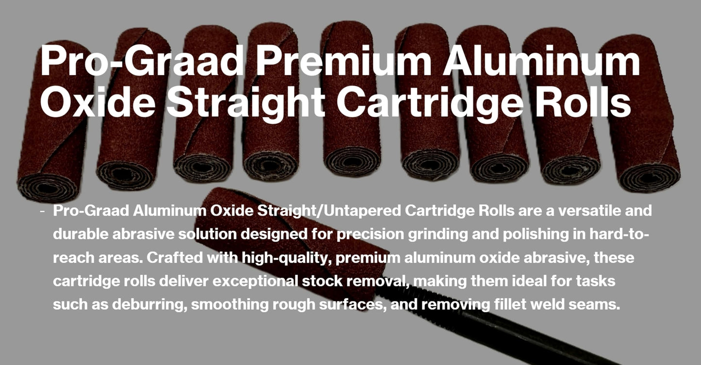 Pro-Graad 1/2” Diameter x 1-1/2” Length x 1/8” Pilot Hole 60 Grit Aluminum Oxide Straight/Untapered Cartridge Roll, 50 Pack, Includes 1x CR-9 Mandrel