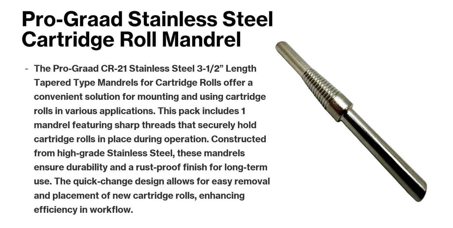 Pro-Graad CR-21 Standard Tapered Type Mandrels for Cartridge Rolls, 3-1/2” Overall Length, 1/4" x1-1/2” Shank x 1/4”x1” Pilot, 45116, (Pack of 1)