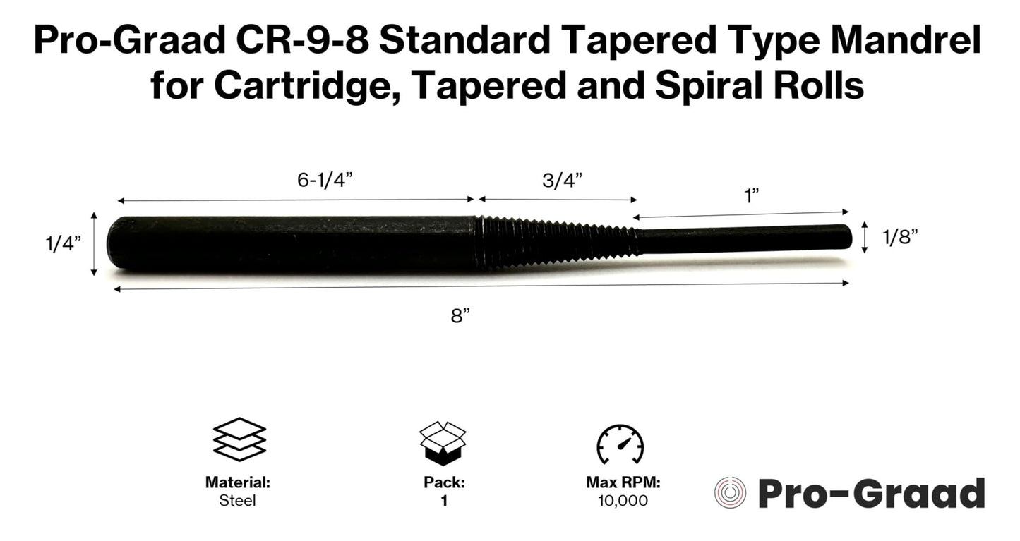 Pro-Graad CR-9-8 8" Porting Mandrel Extra Shank Length Cartridge and Spiral Roll Mandrel, 1/8" Pilot Diameter x 1" Pilot Length, 8" Overall Length, 1/4" Shank Diameter x 6-1/4" Shank Length