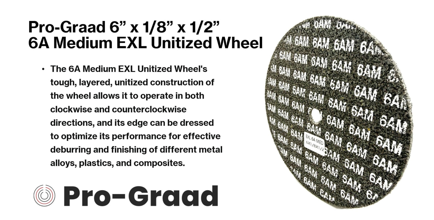 Pro-Graad EXL Unitized Wheel, Aluminum Oxide, 6" Diameter x 1/8" Wide x 1/2" Arbor, 6A Medium | 27974 | (Pack of 1)