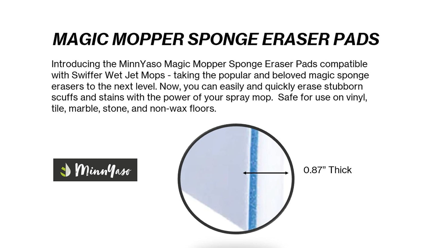 MinnYaso Magic Mopper Sponge Eraser Mop Pad | Compatible with Swiffer Wet Jet and 12" Wet Spray Mops | 12-inch Magic Sponge Eraser Mop Pad | 3 Pack
