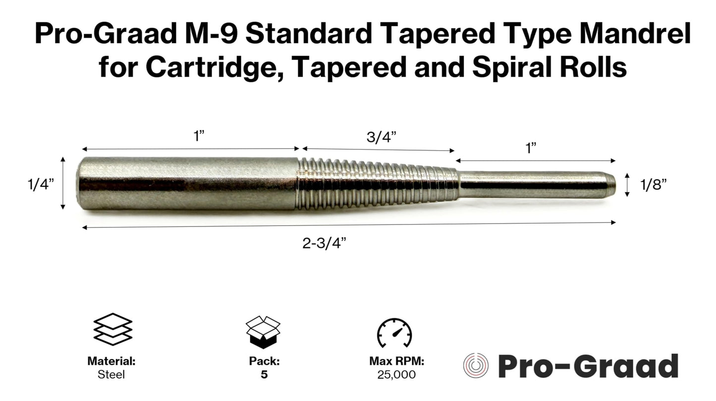 Pro-Graad M-9X5 M-9 Standard Tapered Type Mandrels for Cartridge Rolls, 2-3/4” Overall Length, 1/4" x1” Shank x 1/8”x1” Pilot (Pack of 5)