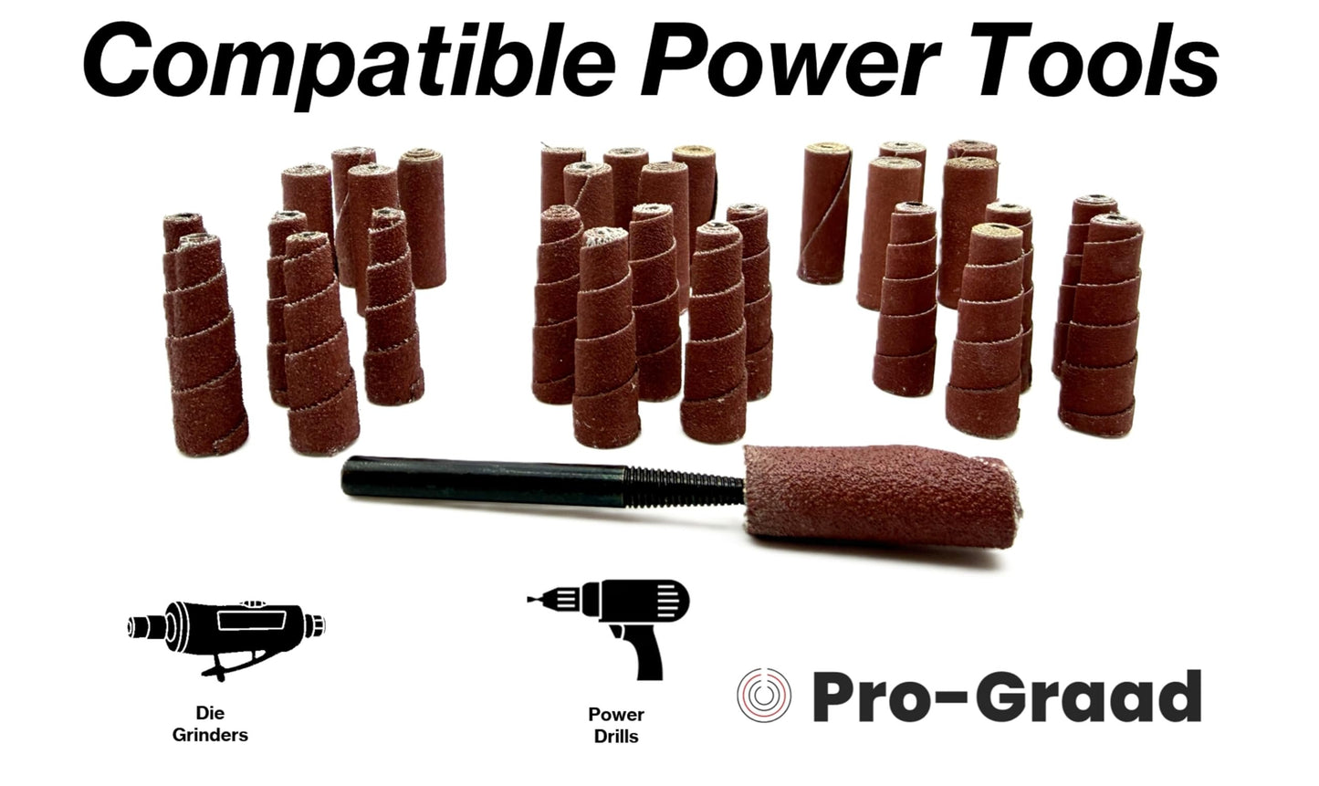 Pro-Graad 31 Piece Abrasive Sanding Cartridge Spiral Roll Sander Kit, Mini Cone & Cylinder Kit for Metal, Wood, Stainless, Fiberglass, Welds, Engine Porting – Die Grinder & Rotary Tool Accessories