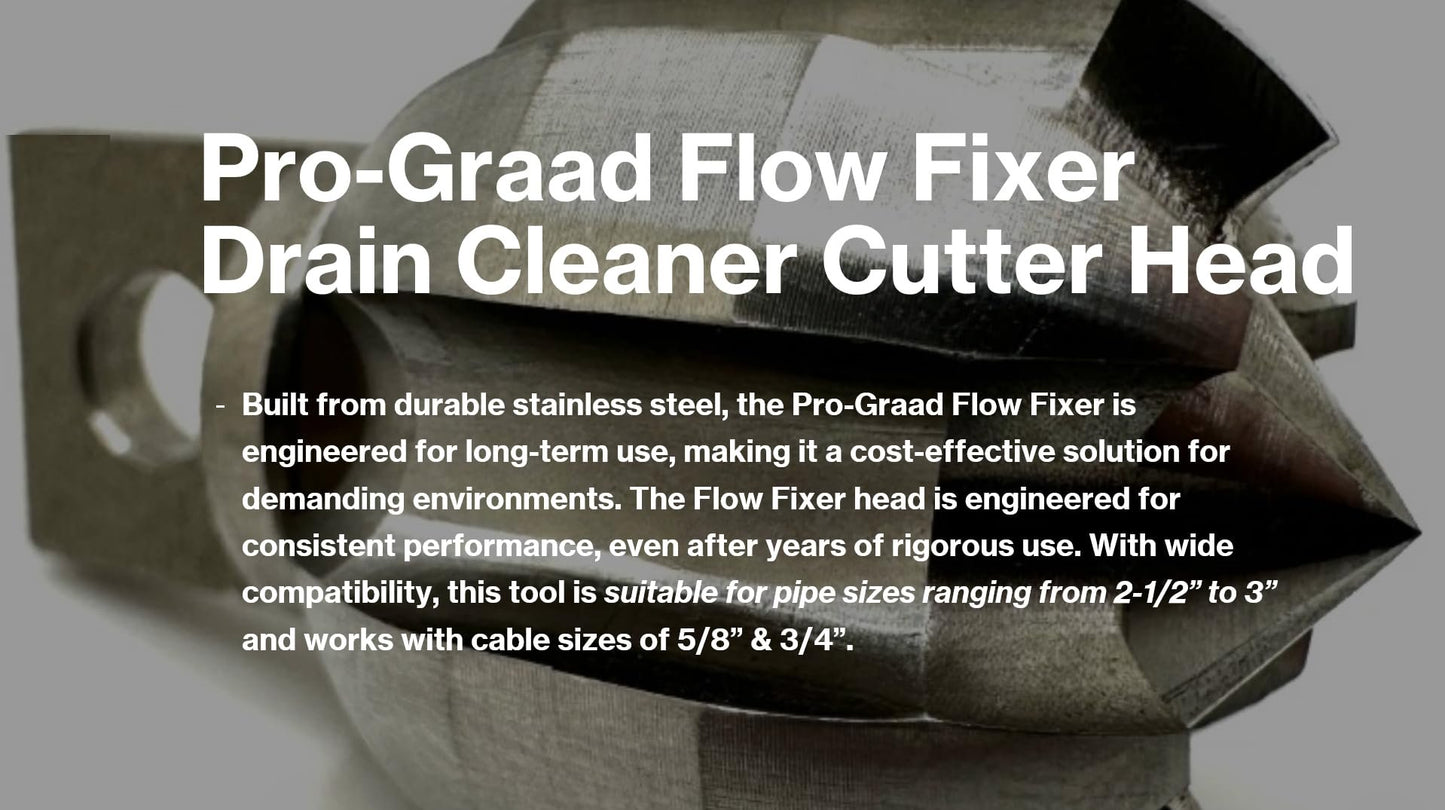 Pro-Graad 2” Flow Fixer Drain Cleaner Plumbing Snake Cutter Head for 2-1/2" - 3" Pipes, Clears & Scrapes Pipe Inner Walls, Fits 5/8” & 3/4" Cables, for Commercial & Residential Use