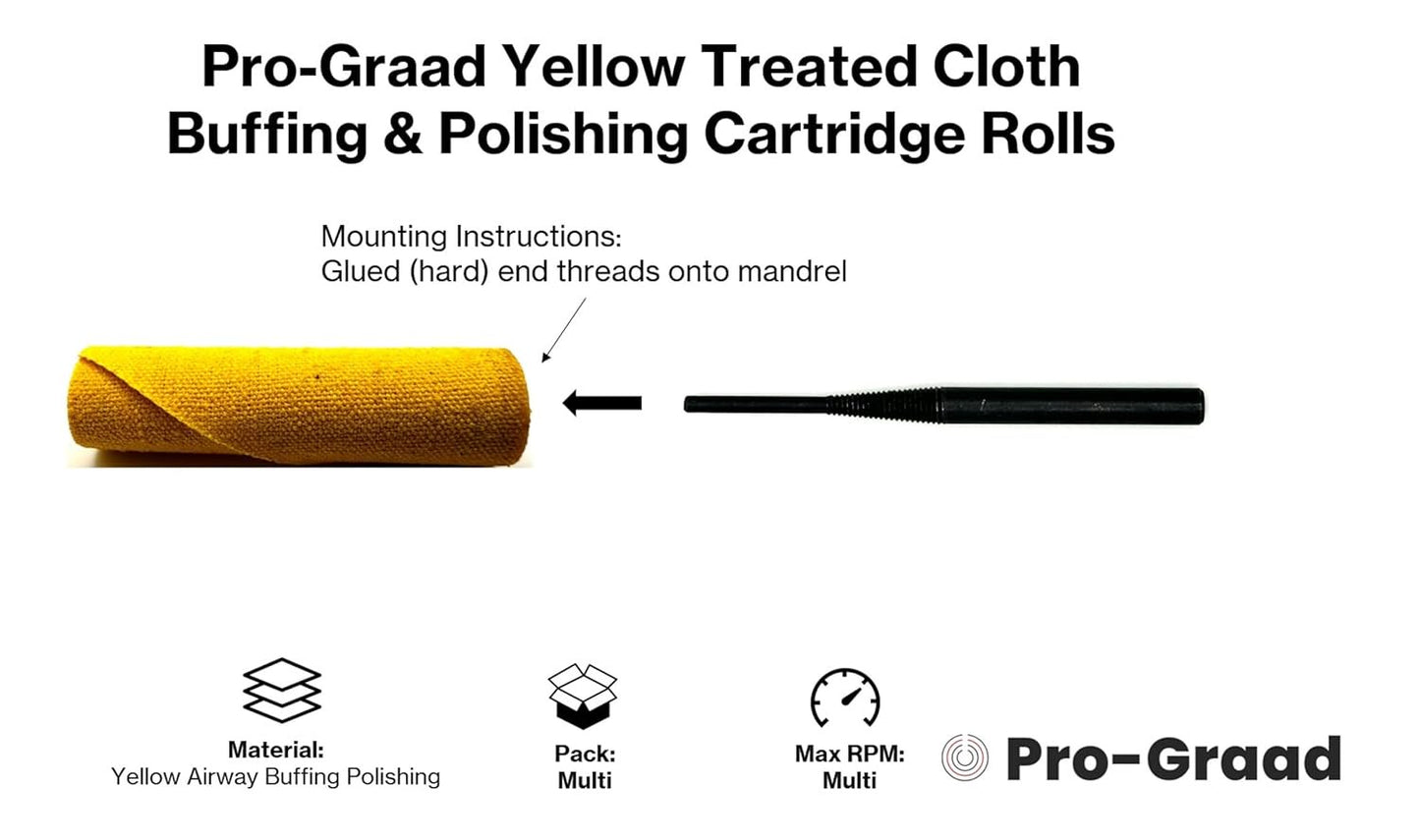 Pro-Graad 50 Pack 3/8x1-1/2x1/8 Yellow Treated Cloth Buffing & Polishing Cartridge Rolls, Ideal for Detail Polishing Hard to Reach Areas