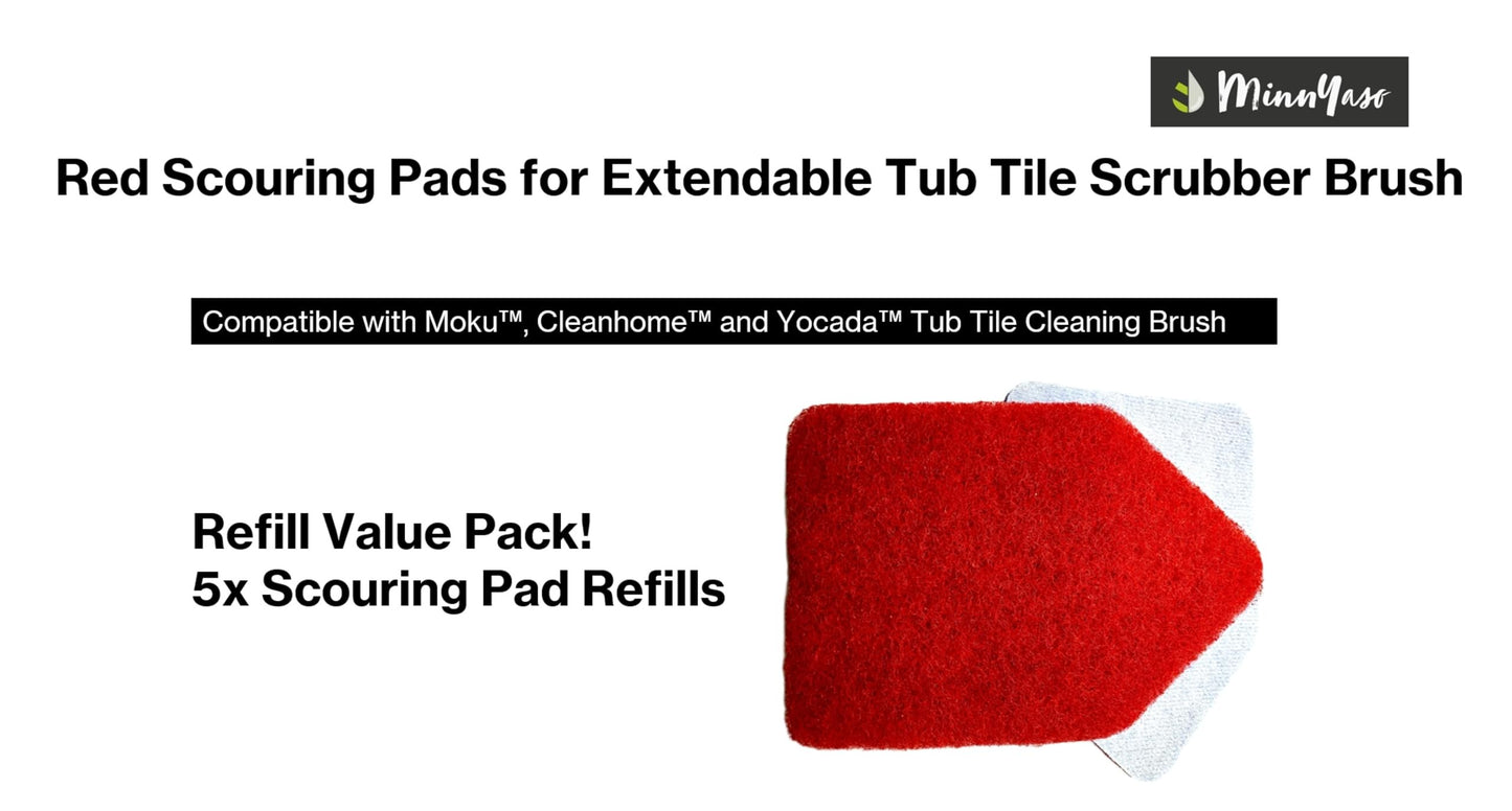 Red Scouring Pads 5 Pack, Fit Extendable Tub Tile Scrubber Brush, Scrub Pads Refill Replacement Pads for Cleaning Bathroom Kitchen Toilet Tile Sink, Compatible with Moku, Yocada, Cleanhome & Others