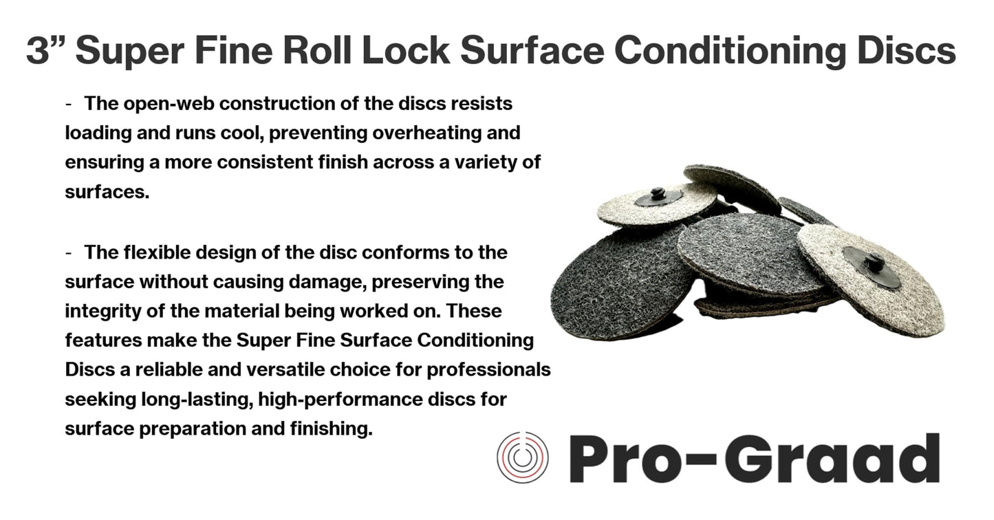 Pro-Graad 3" Gray S-Fine Quick Change Non-Woven Nylon Surface Conditioning Discs for Deburring Sanding Finishing Blending Polishing with Male R-Type Backing Use with Die Grinder - 25 Pack