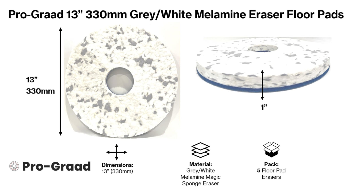 Pro-Graad 13” 330mm Grey/White Melamine Eraser Floor Pad, 68482, 5 Pack