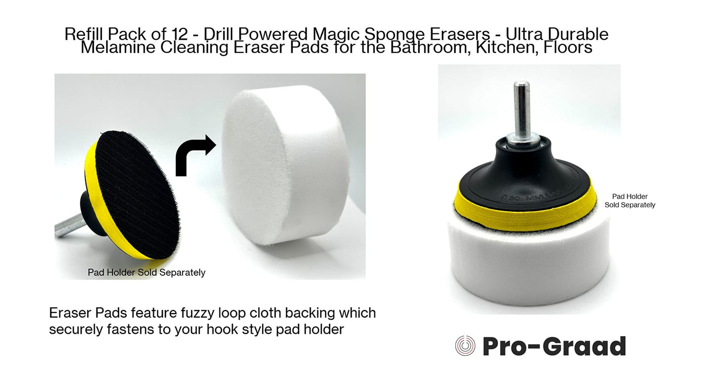 Refill Pack of 12 Drill Powered XL 4.5” Magic Sponge Erasers | Compatible with RotoEraser | 25% Thicker Ultra Durable Melamine Cleaning Eraser Pads for Bathroom Kitchen Floors Round 4.5" x 1.25" Thick
