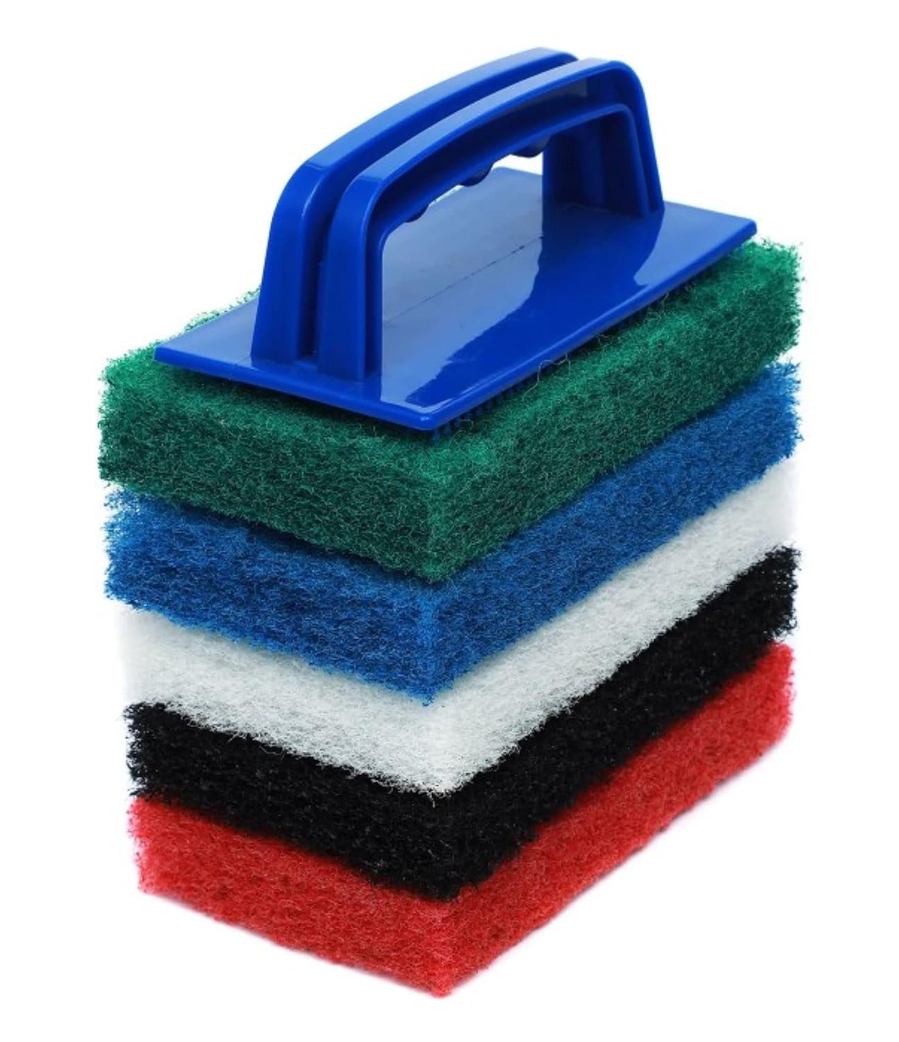 Pro-Graad 6pcs Scrubbing Pad Kit Interchangeable Reusable Handle | 5 Different Scrubbing & Scouring Pads: Red, White, Blue, Green, Black | for Bathroom, Kitchen, Grill, Teak, Boat Hull Bottom Cleaning