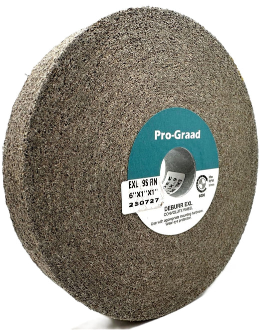 Pro-Graad EXL Deburring Wheel – 10 Pack - 6" x 1" x 1" 9S Fine - Silicon Carbide - Metal Deburring, Finishing and Polishing Wheel - Convolute - 05132 - (Pack of 10)