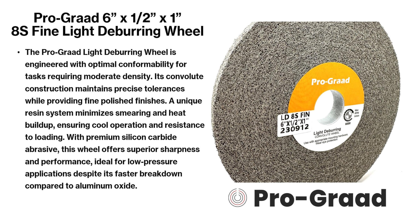 Pro-Graad Light Deburring Wheel - 6" x 1/2" x 1" 8S Fine Grit - Silicon Carbide – Light Deburring, Finishing and Polishing Wheel – 03994 - Convolute - (1 Pack)
