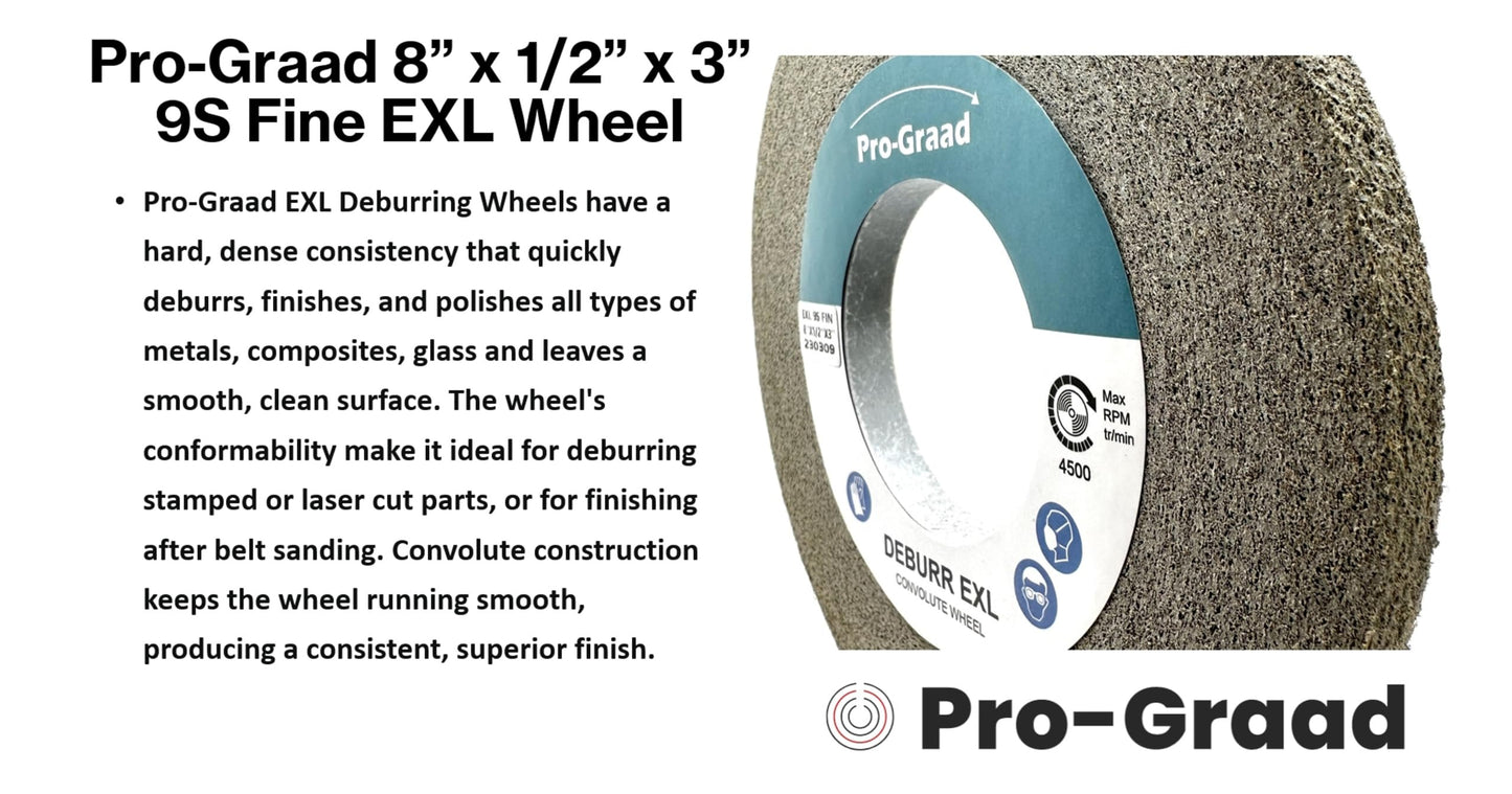 Pro-Graad EXL Deburring Wheel - 8" x 1/2" x 3" 9S Fine Grit - Silicon Carbide - Metal Deburring, Finishing and Polishing Wheel - Convolute - 05791 - (1 Pack)