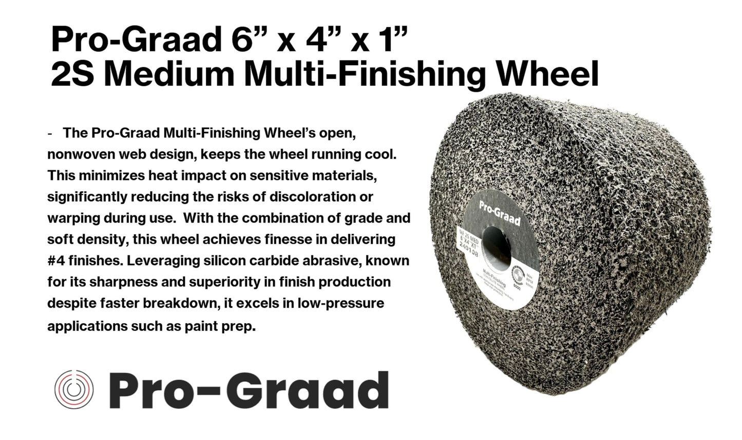 Pro-Graad Multi-Finishing Wheel – 6” x 4” x 1” 2S Medium Grit Silicon Carbide - Stainless Steel Finishing Convolute Wheel 13358 – for #4 Finish - 1 Pack