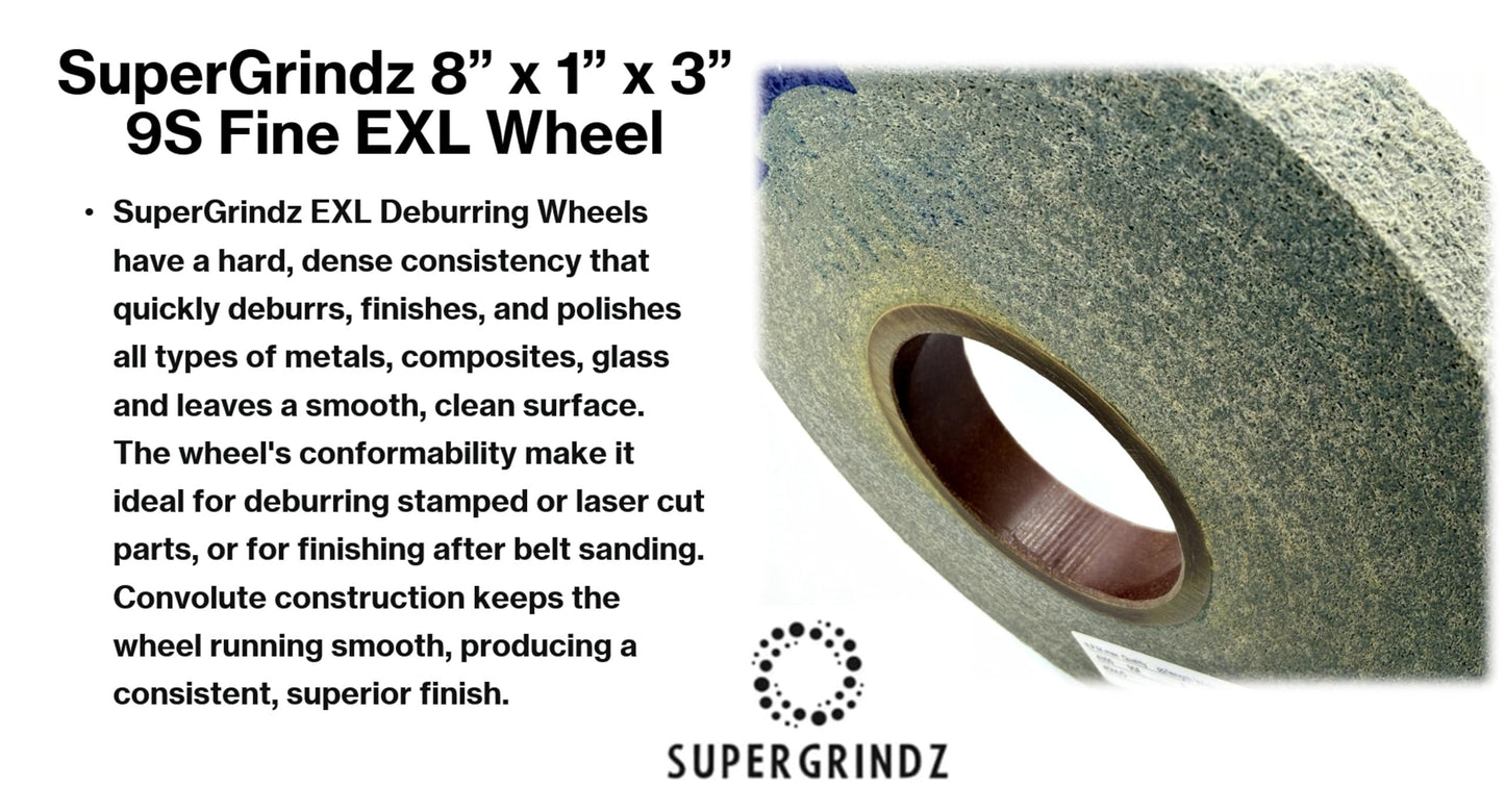 SuperGrindz EXL Deburring Wheel - 8" x 1" x 3" 9S Fine Grit - Silicon Carbide - Metal Deburring, Finishing and Polishing Wheel - Convolute - (1 Pack)