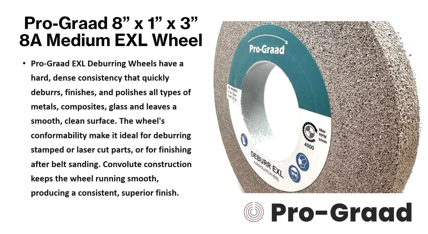 EXL Deburring Wheel - 8" x 1" x 3" 8A Medium Grit - Aluminum Oxide - Metal Deburring, Finishing and Polishing Wheel - Convolute - 13619 - (1 Pack)