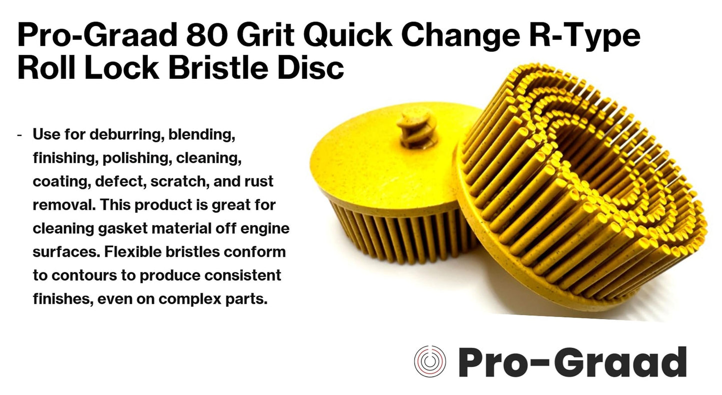 Pro-Graad 2 Pack 2" 80 Grit Yellow R-Type Bristle Disc | Ceramic-Aluminum Oxide Abrasive Bristle Disc with Quick Change Roll Lock | Pack of 2 | Yellow