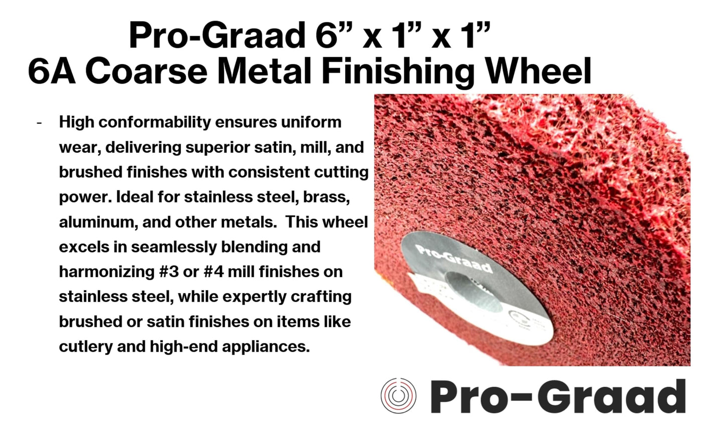 Pro-Graad Metal Finishing Wheel – 6” x 1” x 1” 6A Coarse – Aluminum Oxide – Maroon Metal Finish Convolute Wheel – for #3 Brush, Satin and Mill Finishes – 01866 - Pack of 1