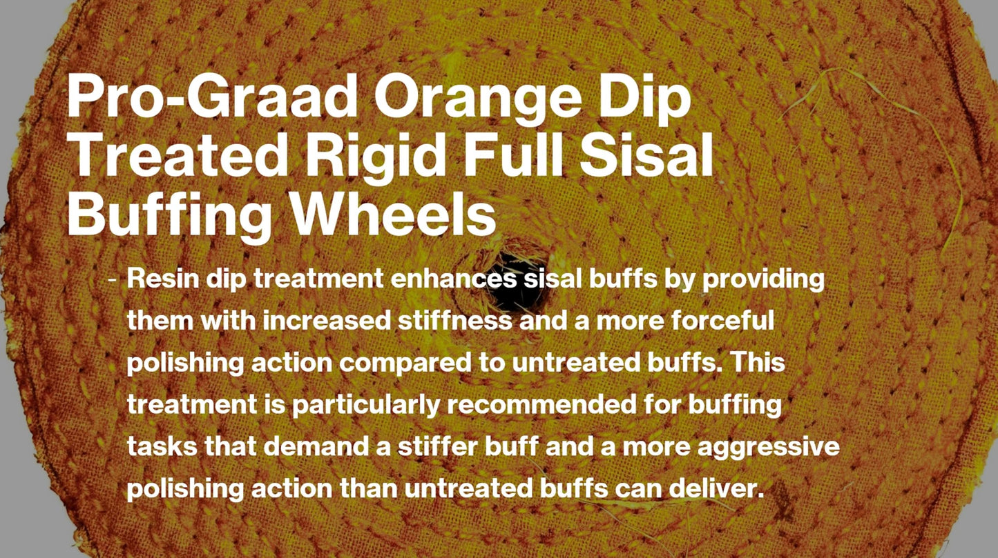 Pro-Graad 10” Orange Dip Treated Rigid Full Sisal Buffing Wheel, 5/8 inch Arbor Hole, 1/2 inch Thickness, 1/4 inch Sewn, for Cut Buffing Steel, Stainless Steel, Ferrous Metals, Pack of 1