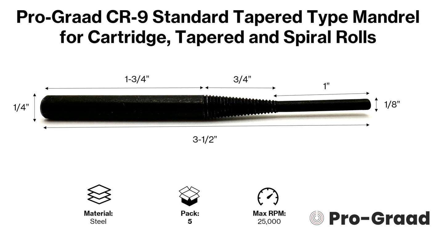 Pro-Graad CR-9X5 CR-9 Standard Tapered Type Mandrels for Cartridge Rolls, 3-1/2” Overall Length, 1/4" x1-3/4” Shank x 1/8”x1” Pilot (Pack of 5)