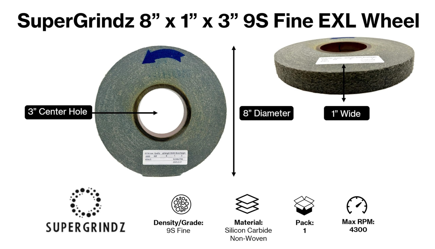 SuperGrindz EXL Deburring Wheel - 8" x 1" x 3" 9S Fine Grit - Silicon Carbide - Metal Deburring, Finishing and Polishing Wheel - Convolute - (1 Pack)