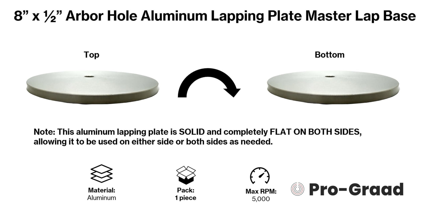 Pro-Graad 8'' Aluminum Lapping Plate Master Lap Base, 1/2'' Arbor Hole, for Diamond Flat Lap Discs, Grinding Pads, Abrasive Wheels Backer Disc, Slant Cabber, Lapidary, Polishing Machines – 1 Pack