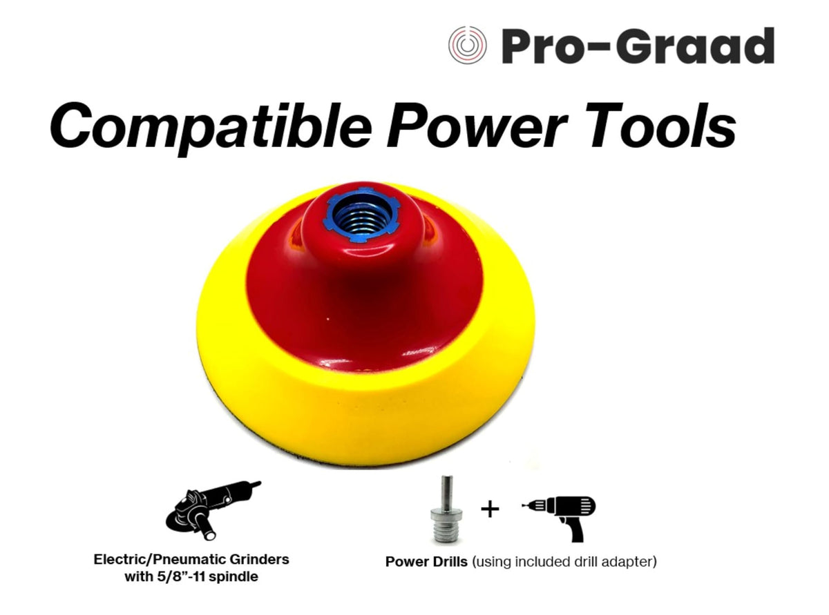 Pro-Graad 5" Premium Hook and Loop Backing Plate for Sanding, Polishing Buffering Pads, Backer Pad with 5/8”-11, 5 inch Backup Pad for Angle Grinder Drill Polisher Buffer – with Drill Adapter