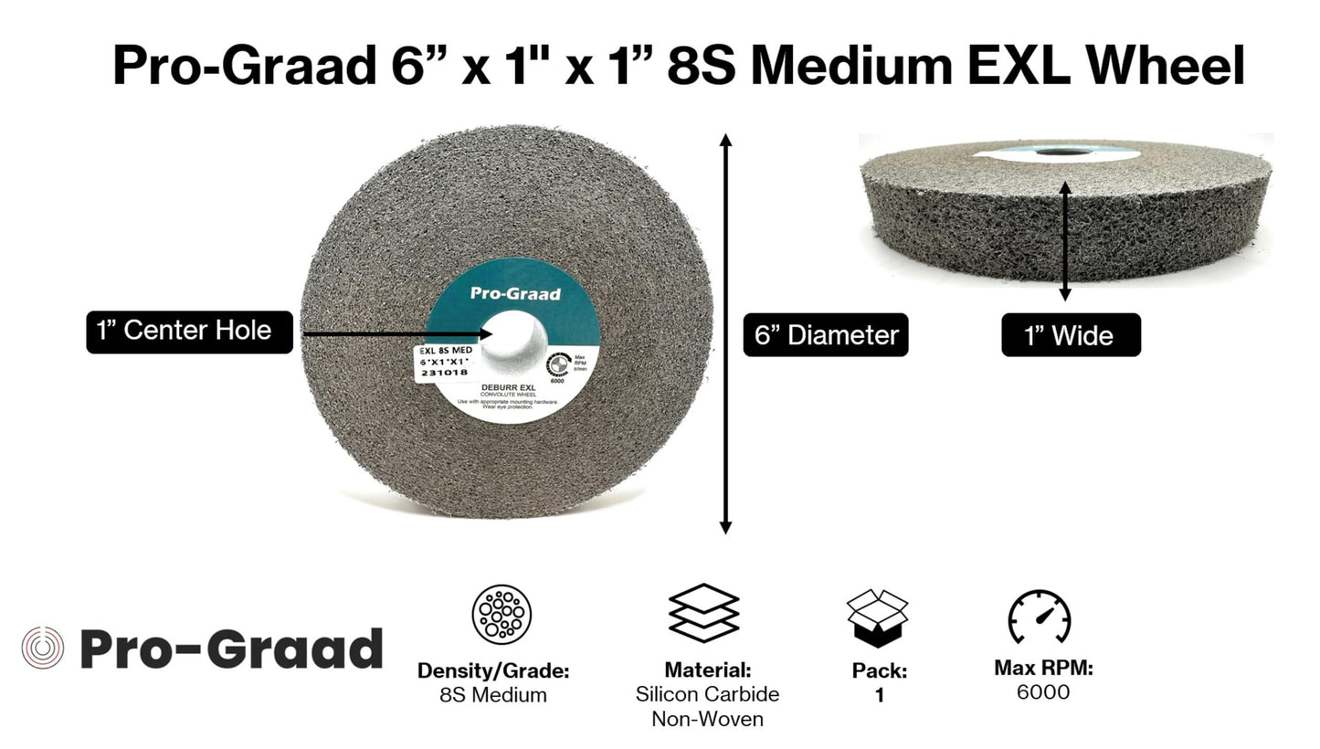 Pro-Graad EXL Deburring Wheel - 6" x 1" x 1" 8S Medium - Silicon Carbide - Metal Deburring, Finishing and Polishing Wheel - Convolute - 18278 - 1 Pack