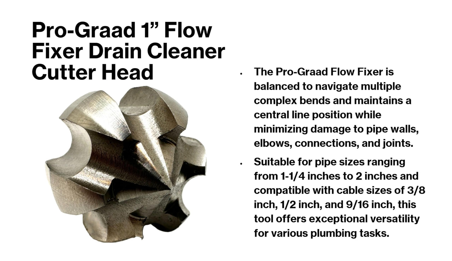 Pro-Graad Flow Fixer Drain Cleaner Plumbing Snake Cutter Head