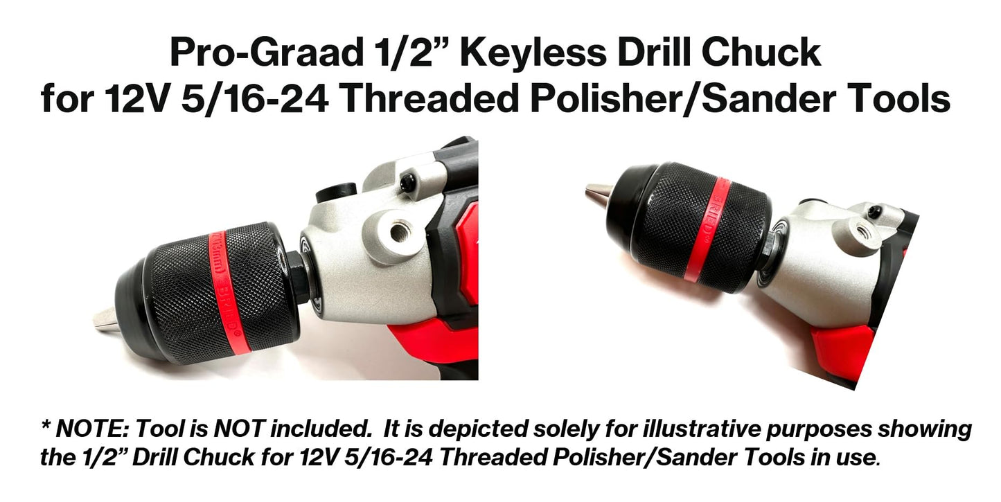 Pro-Graad 1/2" Keyless Drill Chuck for 5/16-24 Threaded Polisher Sander Tools, 0.08” – 0.51” Capacity, Self-Tighten Drill Chuck, Upgrade Accessory for SPTA, WORKPRO & similar 5/16-24 threaded tools