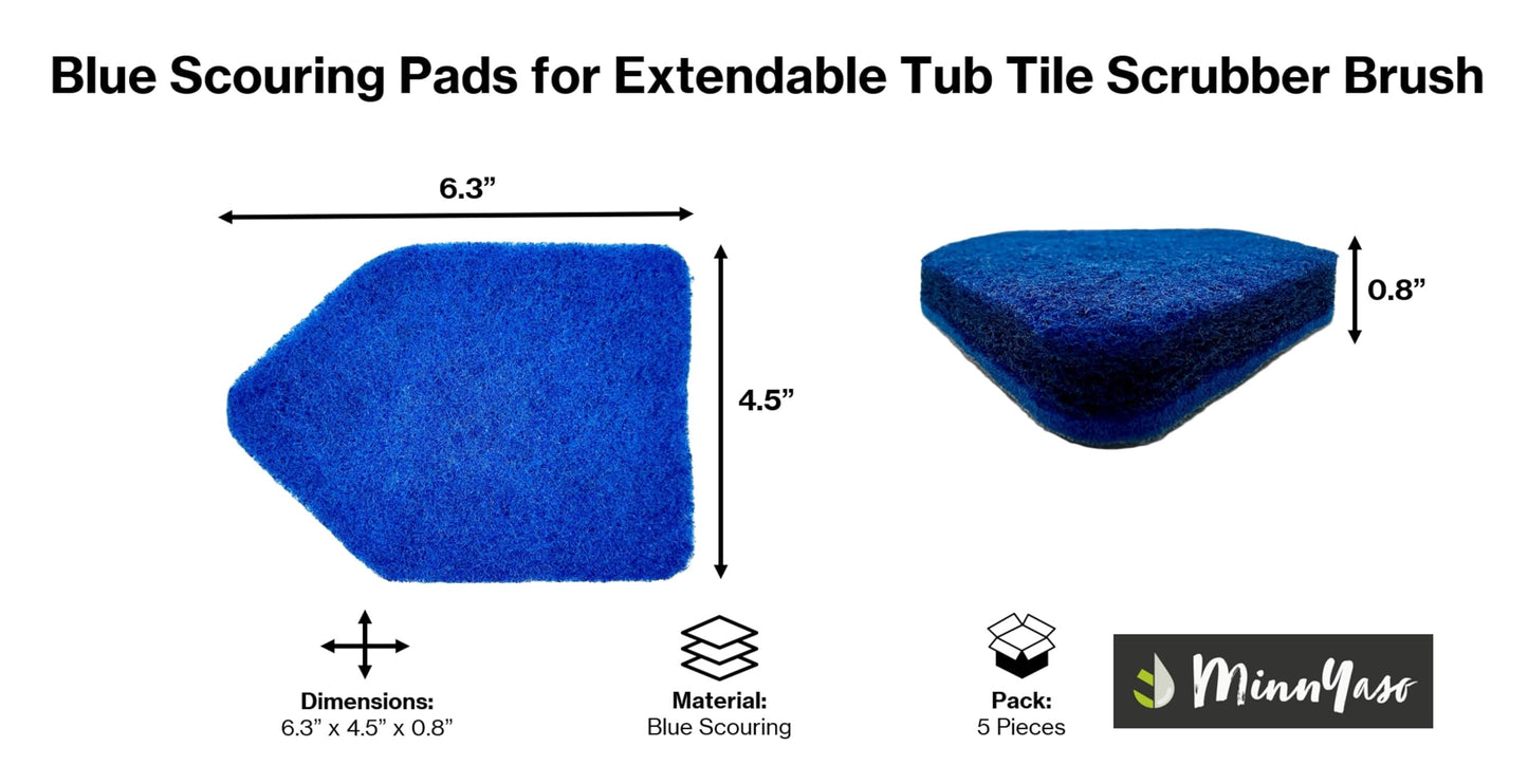 Blue Scouring Pads 5 Pack – High-Power Scrub Pads Refill Extendable Tub Tile Scrubber Brushes, Deep Cleaning Replacement Pads Bathroom, Kitchen, Toilet, Tile, Sink- Fits Moku, Yocada, Cleanhome & More