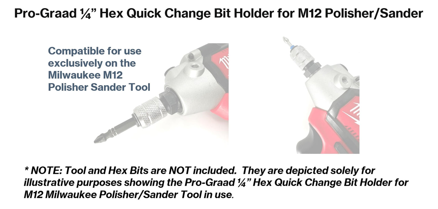 Pro-Graad 1/4” Hex Shank Converter, Quick Change Bit Holder Adapter for Milwaukee M12 Polisher Sander Tool, Upgrade Accessory M12 Polisher/Sander, Pack of 1