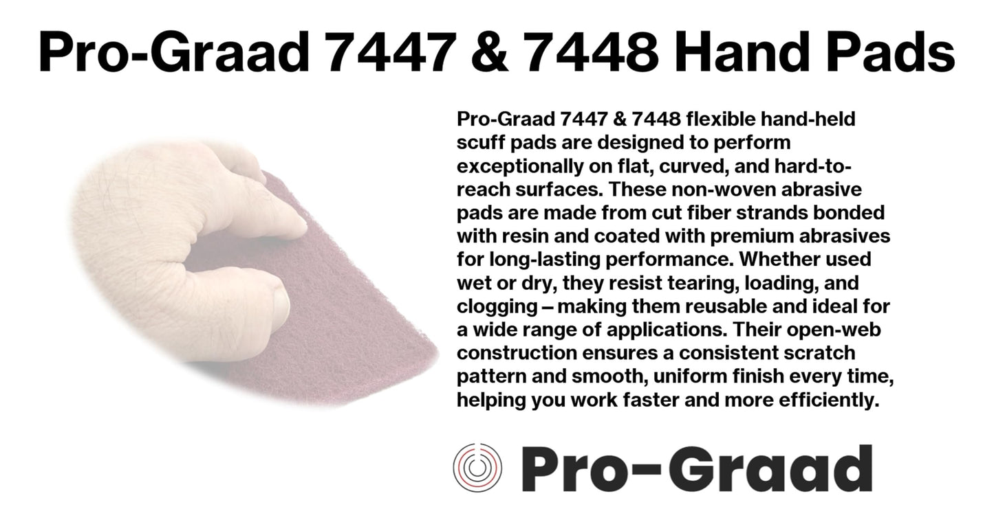 Pro-Graad 7447 & 7448 6" x 9" Automotive & Industrial Scuff Hand Pads, 8-Pack – 4 Maroon Fine & 4 Gray Ultra-Fine. Reusable wet/dry pads for surface/paint prep, sanding, auto body, woodworking, crafts