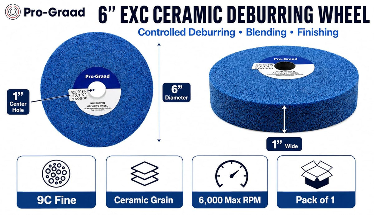 Pro-Graad EXC 6" x 1" x 1" 9C Fine Ceramic Deburring Finishing Wheel, 11248