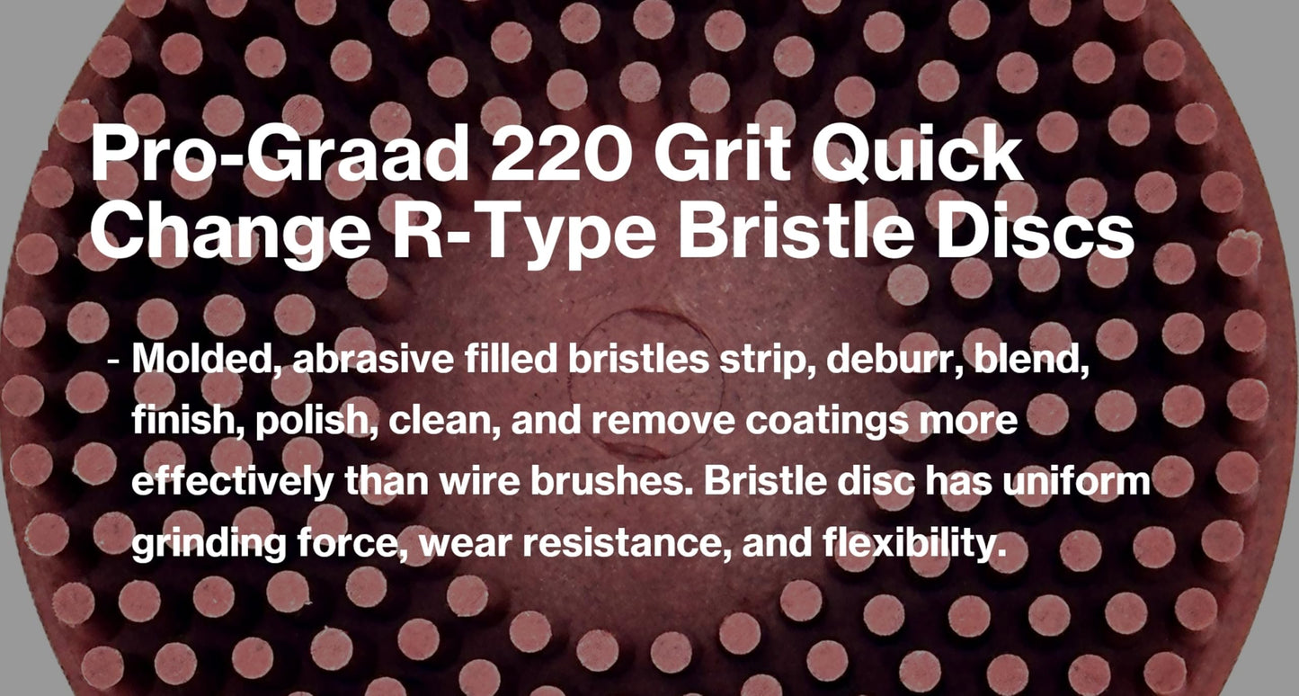 Pro-Graad 2" 220 Grit Red R-Type Bristle Disc 10 Pack, Ceramic-Aluminum Oxide, Fine Cleaning, Blending, Light Deburring & Pre-Polishing Metal/Wood/Plastic, Quick Change Roll Lock