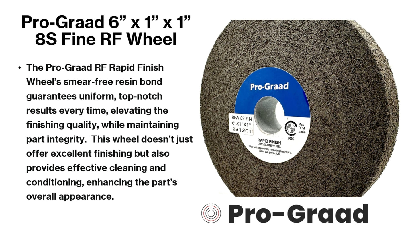Pro-Graad 1 Pack 6” x 1” x 1” 8S Fine Series 1000 RF Long Life Convolute Deburring, Finishing & Polishing Wheel, Includes Adapter for use on 3/4 5/8 1/2 inch Shaft Sizes, Pack of 1