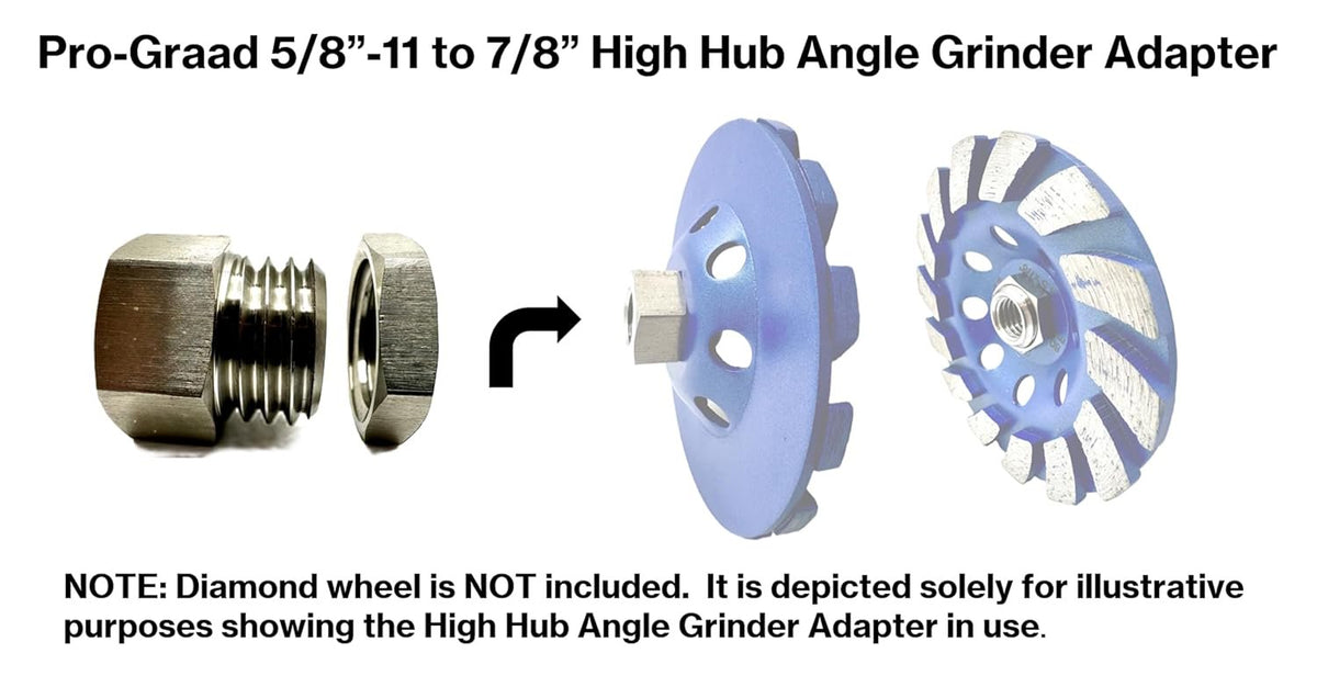 Pro-Graad 7/8” to 5/8-11 High Hub Angle Grinder Adapter for Core Bits, Diamond Blades & Cup Wheels, Converts 7/8” Center Hole to 5/8”-11 Female Threaded High Hub Arbor Bore Connection