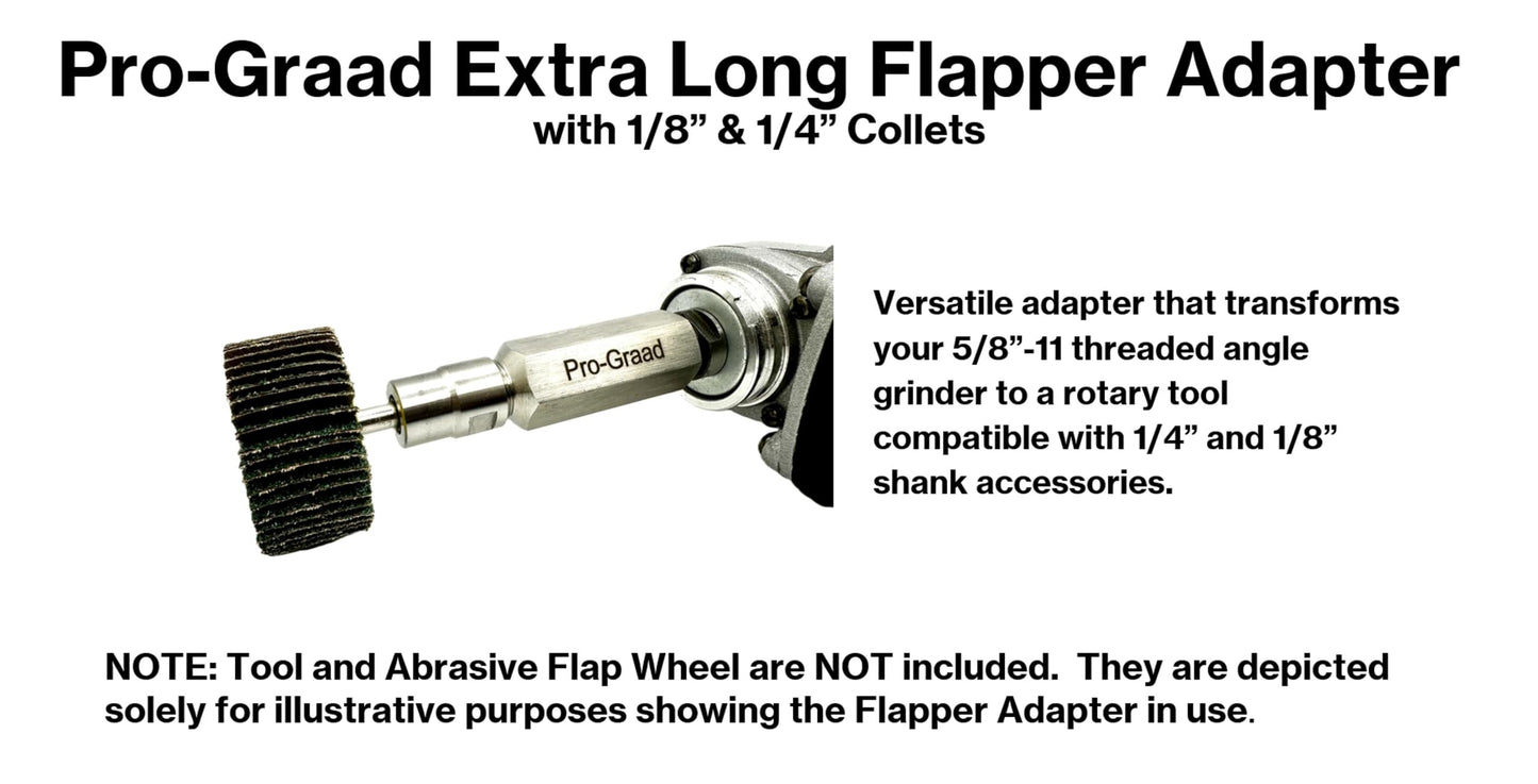 Pro-Graad Angle Grinder Flapper Adapter | 3-3/8” Extended Reach 5/8”-11 Thread Rotary Tool Adapter with 1/8” & 1/4” Collets | Converts Angle Grinders for Grinding, Sanding, Polishing, Cutting