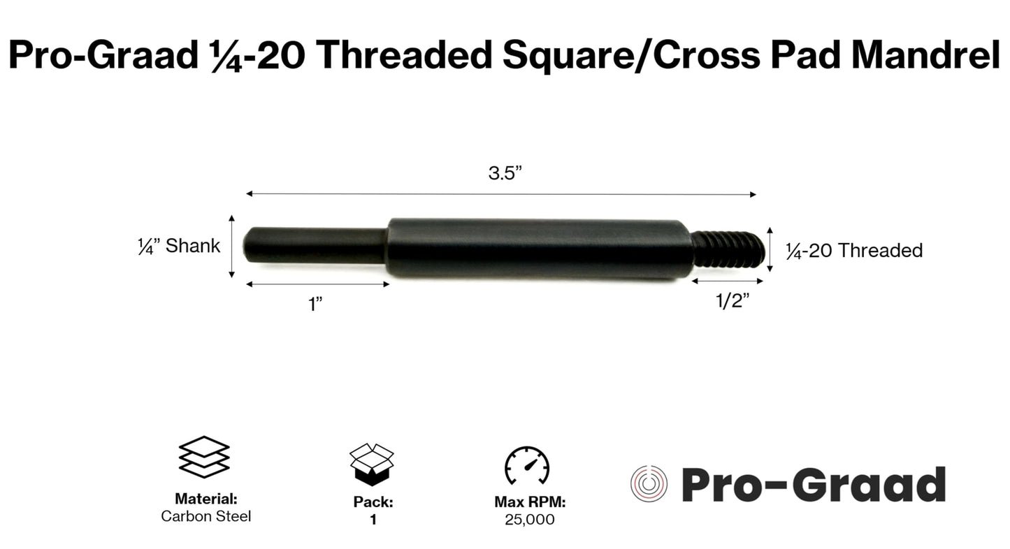 Pro-Graad MM20-4 1/4-20 Threaded Overlap Slotted Disc, Square Pad, Cross Pad, Cross Buff Quick-Change Mandrel, 3.5" Overall Length, 1/4" Shank Diameter, ¼”-20 Thread Size