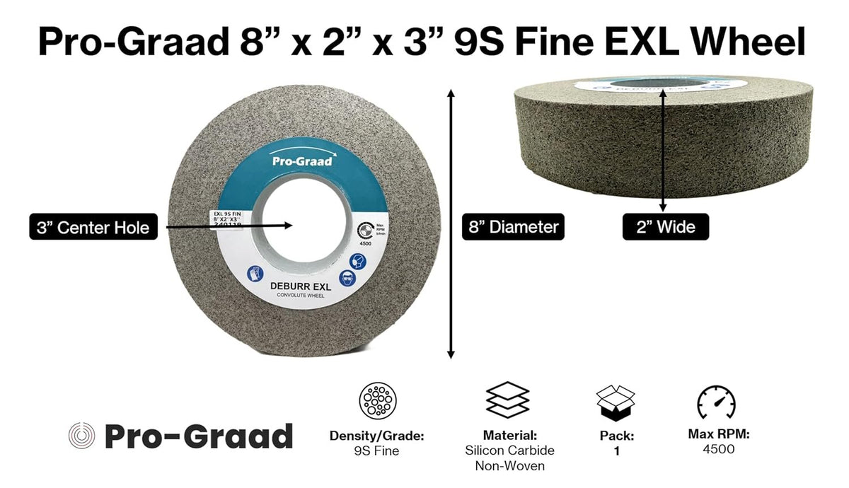 Pro-Graad EXL Deburring Wheel 8" x 2" x 3", 9S Fine, 05136