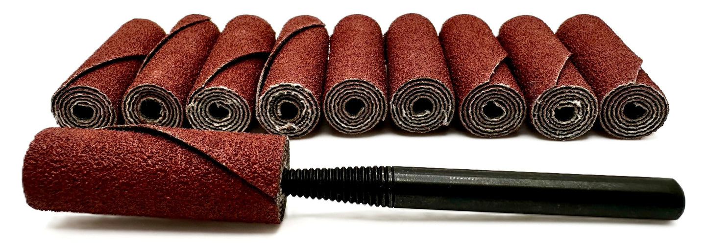 Pro-Graad 1/2” Diameter x 1-1/2” Length x 1/8” Pilot Hole 80 Grit Aluminum Oxide Straight/Untapered Cartridge Roll, 10 Pack, Includes 1x CR-9 Mandrel