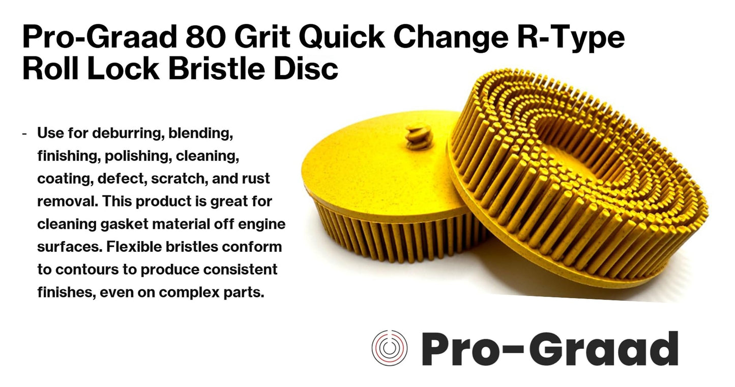 Pro-Graad 2 Pack 3" 80 Grit Yellow R-Type Bristle Disc | Ceramic-Aluminum Oxide Abrasive Bristle Disc with Quick Change Roll Lock | Pack of 2