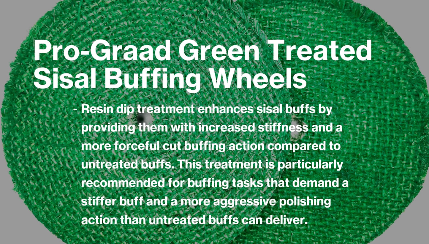 Pro-Graad 8 inch Green Dip Treated Rigid Full Sisal Buffing Wheel, 5/8 inch Arbor Hole, 1/2 inch Thickness, 1/4 inch Sewn, for Cut Buffing Steel, Stainless Steel, Ferrous Metals, 2 Pack