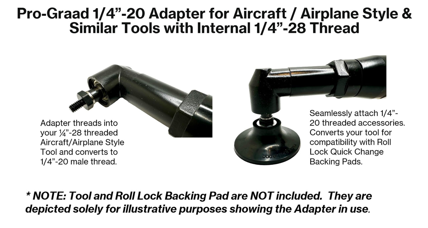 Pro-Graad 54021 1/4"-28 Male to 1/4"-20 Male Adapter for Aircraft/Airplane Drills, Rotary Tools - Convert Internal 1/4"-28 Thread to 1/4"-20 Male Thread for R-Type Quick Change Disc Holders (1"-3")