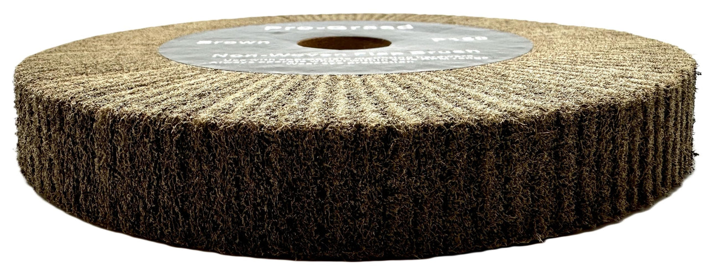8” x 1” Brown P150 Cut & Polish Non-Woven Bench Grinder Polishing Burnishing Satin Finishing Flap Brush Wheel, Aluminum Copper Metal Golf Club Refurb, Compatible for 1/2”, 5/8”, 3/4" Arbor